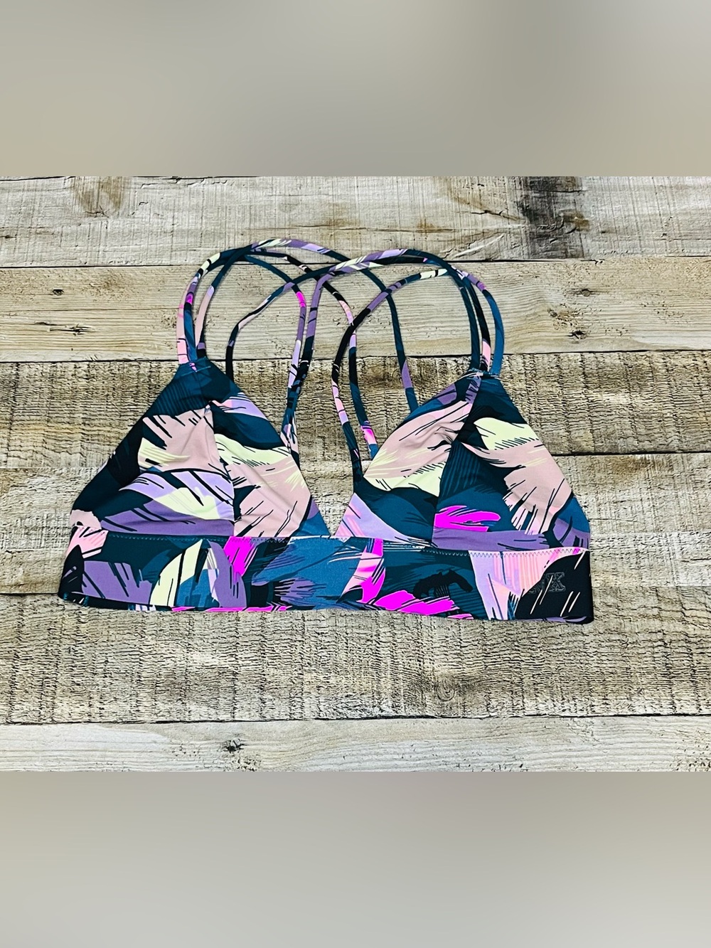 Victoria's Secret PINK bonded bralette vibrant multi-color tropical print. Small